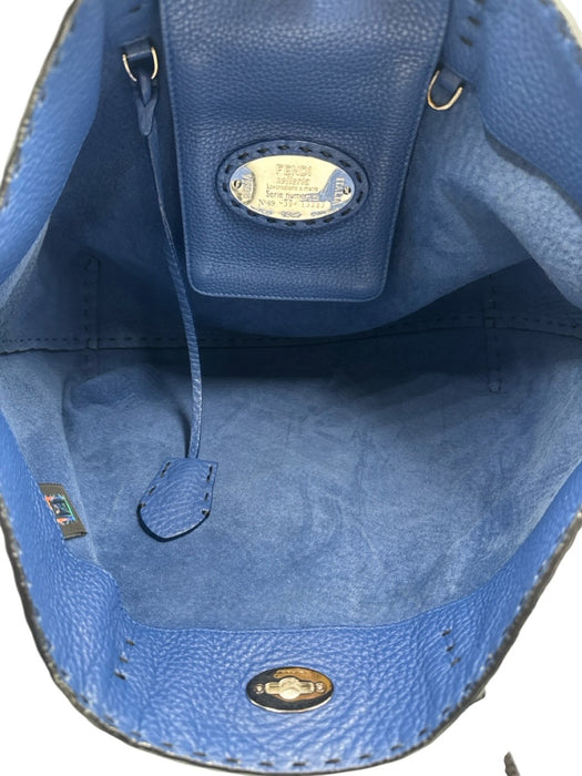 Fendi Black & Blue Leather Pebbled Reversible Tote Bag Black & Blue / Medium
