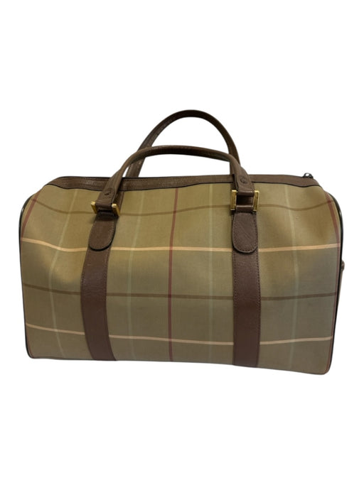 Burberrys Olive Green, Brown, Burgundy Canvas & Leather Plaid Leather Trim Bag Olive Green, Brown, Burgundy / M