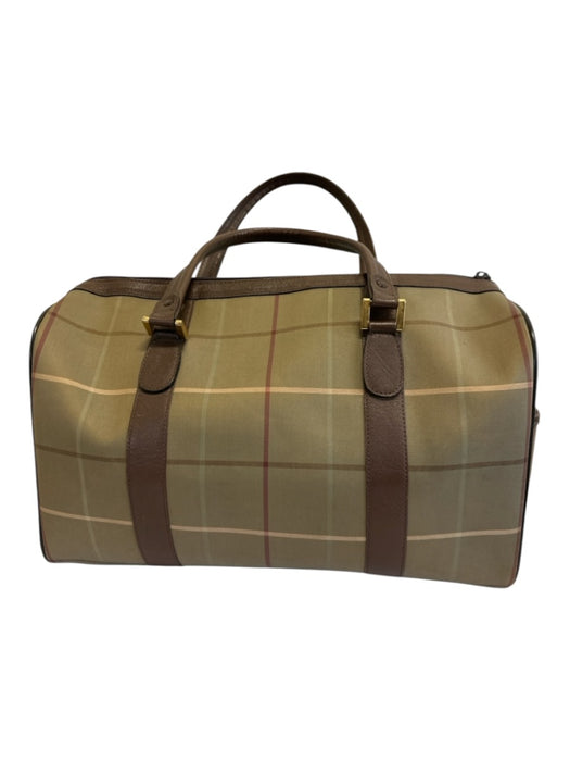 Burberrys Olive Green, Brown, Burgundy Canvas & Leather Plaid Leather Trim Bag Olive Green, Brown, Burgundy / M