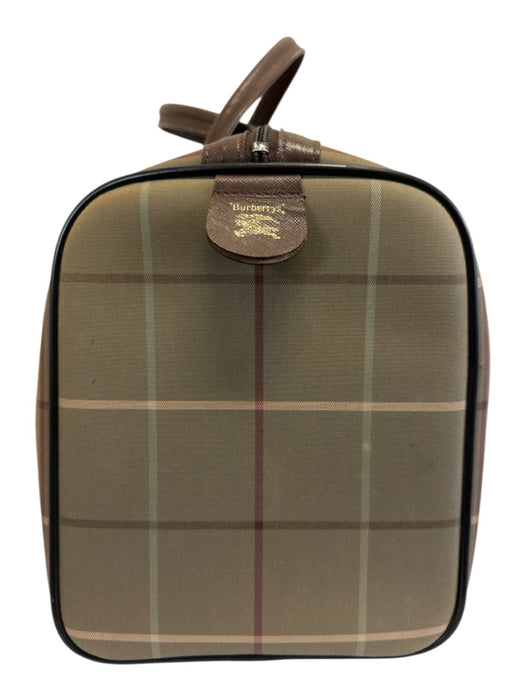 Burberrys Olive Green, Brown, Burgundy Canvas & Leather Plaid Leather Trim Bag Olive Green, Brown, Burgundy / M