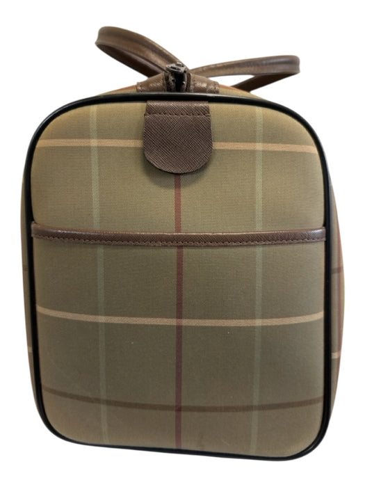 Burberrys Olive Green, Brown, Burgundy Canvas & Leather Plaid Leather Trim Bag Olive Green, Brown, Burgundy / M