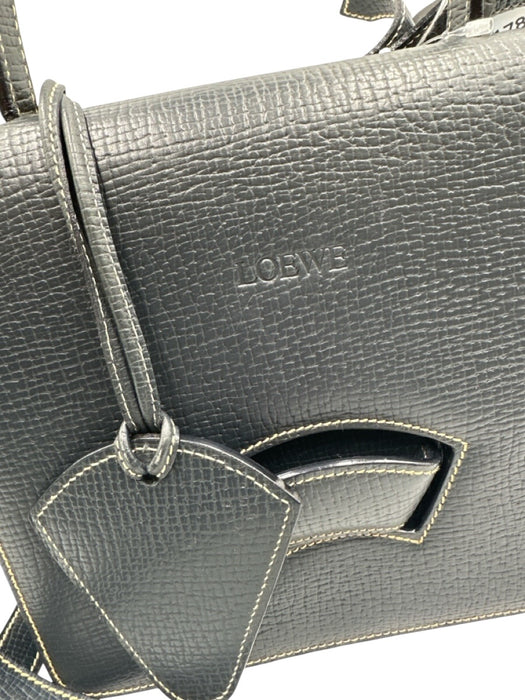 Loewe Black Leather Stitching Top Handle Crossbody Strap Bag Black
