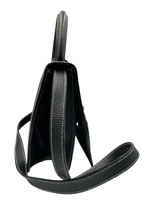Loewe Black Leather Stitching Top Handle Crossbody Strap Bag Black