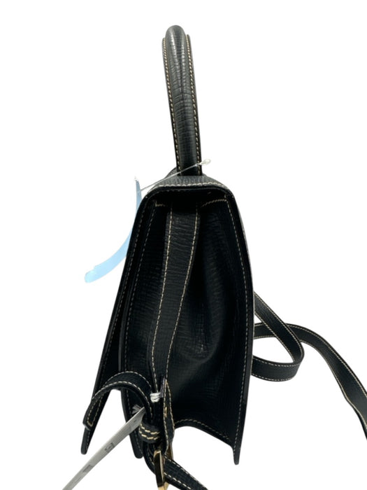 Loewe Black Leather Stitching Top Handle Crossbody Strap Bag Black