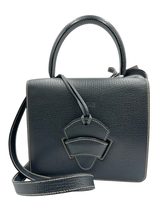 Loewe Black Leather Stitching Top Handle Crossbody Strap Bag Black
