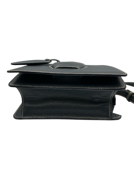 Loewe Black Leather Stitching Top Handle Crossbody Strap Bag Black