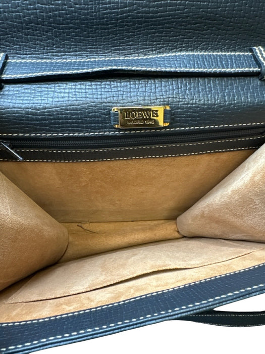 Loewe Black Leather Stitching Top Handle Crossbody Strap Bag Black