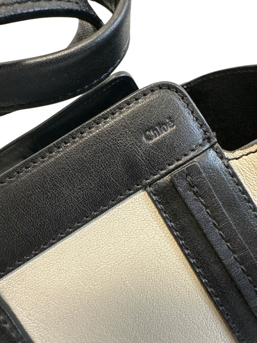 Chloe Gray & Black Leather Color Block Zip Top Tote Bag Gray & Black / L