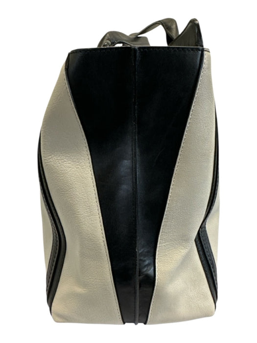 Chloe Gray & Black Leather Color Block Zip Top Tote Bag Gray & Black / L