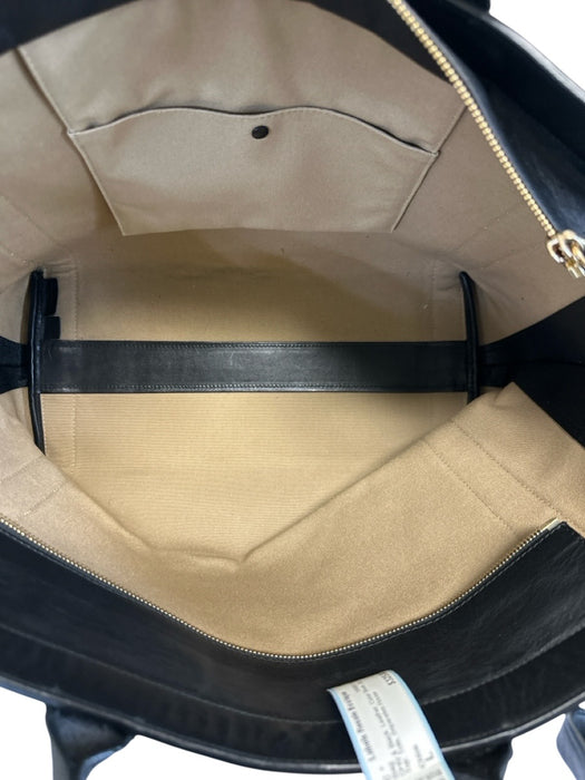 Chloe Gray & Black Leather Color Block Zip Top Tote Bag Gray & Black / L