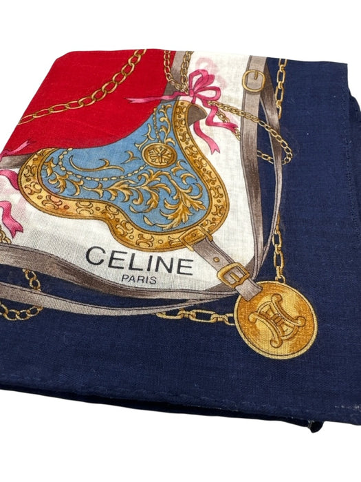 Celine Red & Multi Silk All Over Print Vintage Men's Scarf Red & Multi