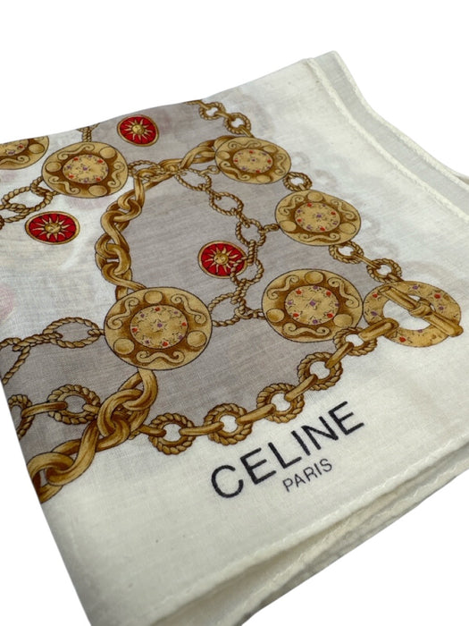 Celine Cream & Gold Silk Chain Print Men's Scarf Cream & Gold