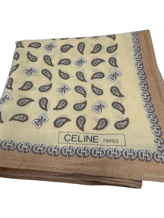 Celine Brown & Beige Silk Paisley Chain Print Men's Scarf Brown & Beige