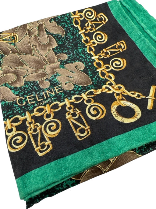 Celine Green, Gold, & Black Silk Chain Print Men's Scarf Green, Gold, & Black