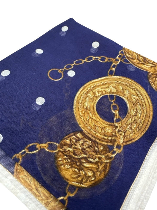 Fendi Blue, Gold & White Silk Chain Print Men's Scarf Blue, Gold & White