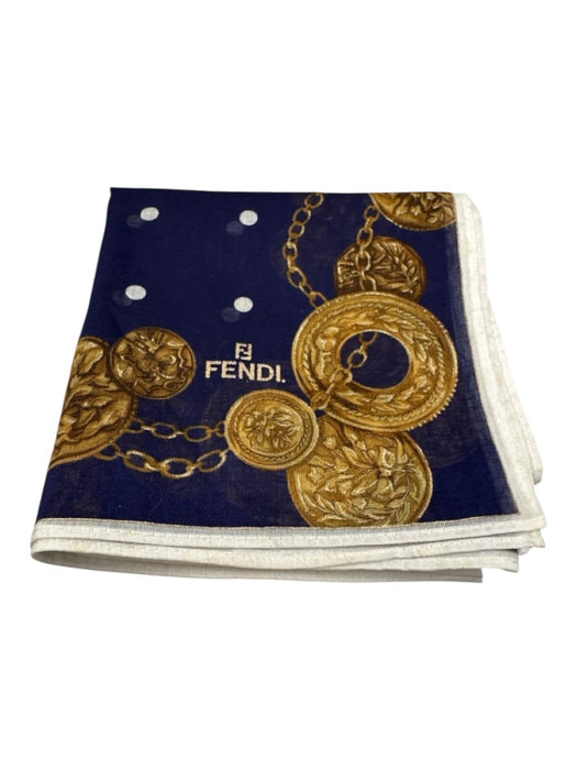 Fendi Blue, Gold & White Silk Chain Print Men's Scarf Blue, Gold & White