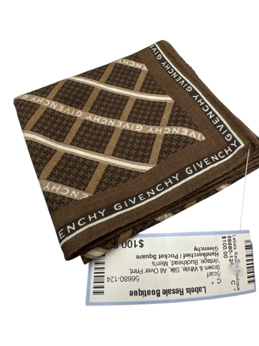 Givenchy Brown & White Silk All Over Print Vintage Men's Scarf Brown & White