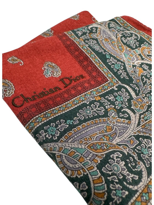Christian Dior Red & Multi Silk All Over Print Vintage Men's Scarf Red & Multi