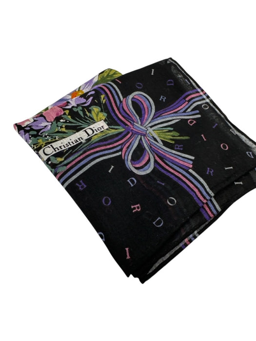 Christian Dior Black & Multi Silk All Over Print Vintage Men's Scarf Black & Multi