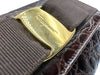 Ferragamo Brown Leather Croc Embossed Gold Chain Crossbody Belt Bag Bag Brown / XXS