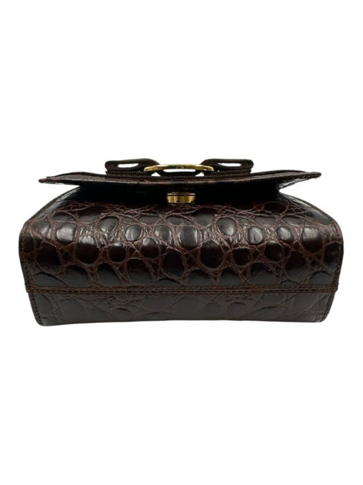 Ferragamo Brown Leather Croc Embossed Gold Chain Crossbody Belt Bag Bag Brown / XXS