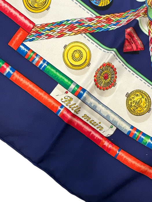 Hermes Navy & Multi Silk Abstract Jewel Print Coin Box Inc. scarf Navy & Multi / 90cm
