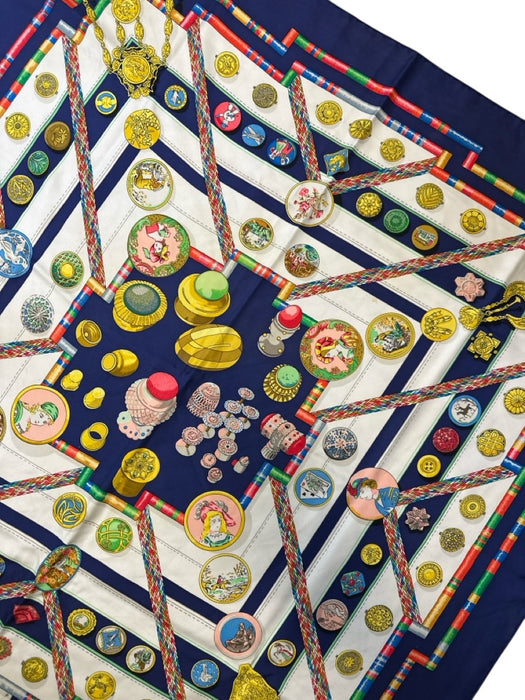 Hermes Navy & Multi Silk Abstract Jewel Print Coin Box Inc. scarf Navy & Multi / 90cm