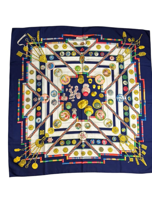 Hermes Navy & Multi Silk Abstract Jewel Print Coin Box Inc. scarf Navy & Multi / 90cm
