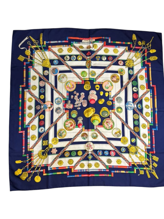 Hermes Navy & Multi Silk Abstract Jewel Print Coin Box Inc. scarf Navy & Multi / 90cm