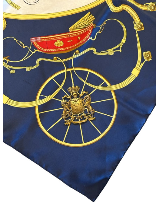 Hermes Navy, Cream, Red Silk Baroque Print Vintage scarf Navy, Cream, Red / 90cm