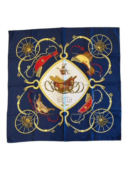 Hermes Navy, Cream, Red Silk Baroque Print Vintage scarf Navy, Cream, Red / 90cm