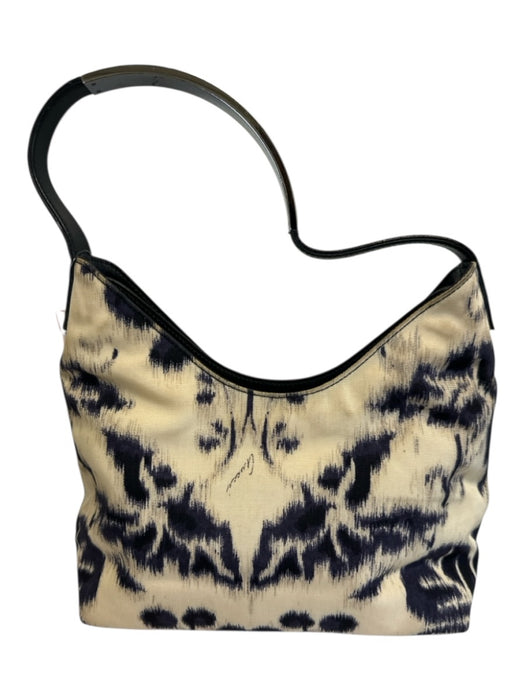 Gucci Beige & Navy Canvas Abstract Silver Hardware Shoulder Bag Vintage Bag Beige & Navy / Small
