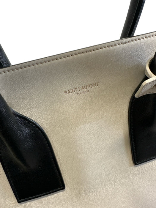 Saint Laurent White & Black Leather Top Handle Color Block Crossbody Strap Bag White & Black / S/M