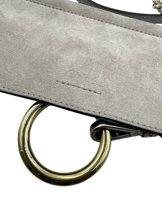 Chloe Gray Leather Suede Mixed Metal Hardware Chain Crossbody Bag Gray / Small