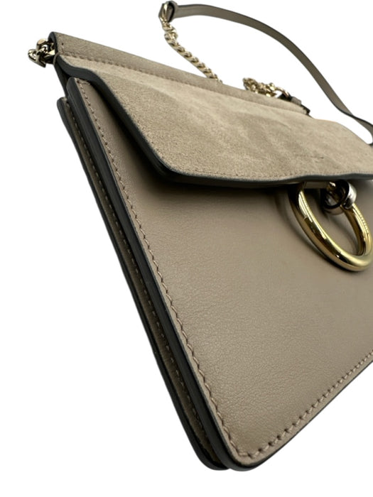 Chloe Gray Leather Suede Mixed Metal Hardware Chain Crossbody Bag Gray / Small