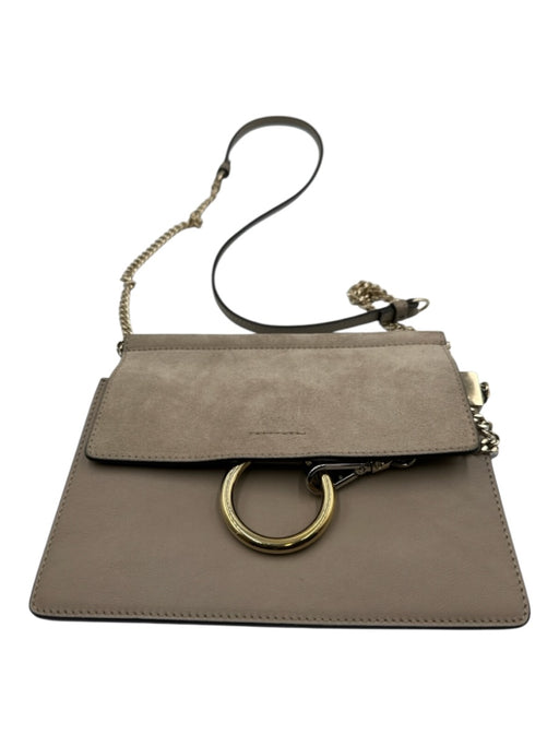 Chloe Gray Leather Suede Mixed Metal Hardware Chain Crossbody Bag Gray / Small