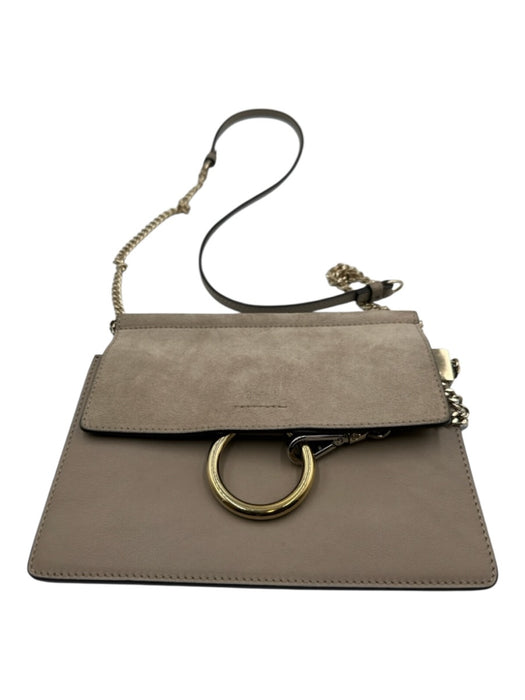 Chloe Gray Leather Suede Mixed Metal Hardware Chain Crossbody Bag Gray / Small
