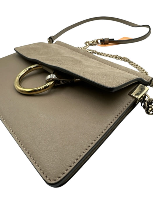 Chloe Gray Leather Suede Mixed Metal Hardware Chain Crossbody Bag Gray / Small