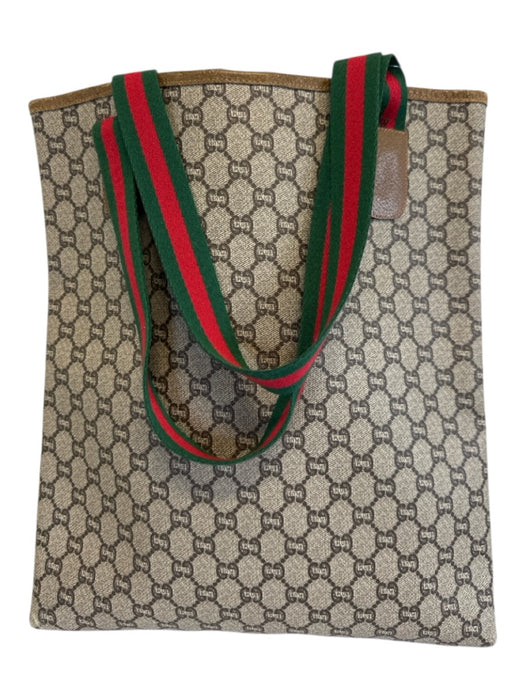 Gucci Beige, Red, Green Coated Canvas Monogram Web Tote Bag Beige, Red, Green / M/L
