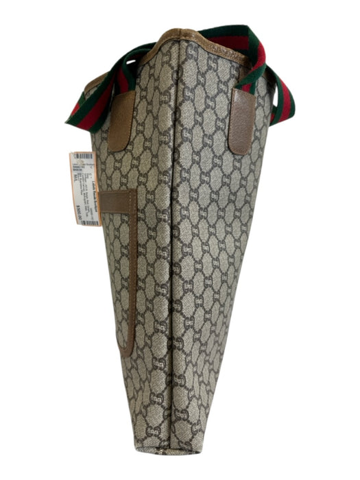 Gucci Beige, Red, Green Coated Canvas Monogram Web Tote Bag Beige, Red, Green / M/L