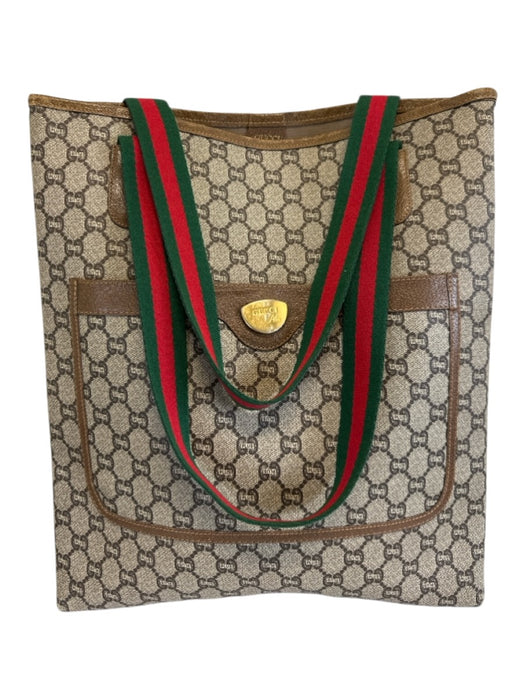 Gucci Beige, Red, Green Coated Canvas Monogram Web Tote Bag Beige, Red, Green / M/L