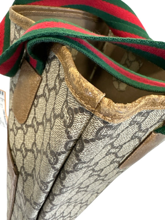 Gucci Beige, Red, Green Coated Canvas Monogram Web Tote Bag Beige, Red, Green / M/L