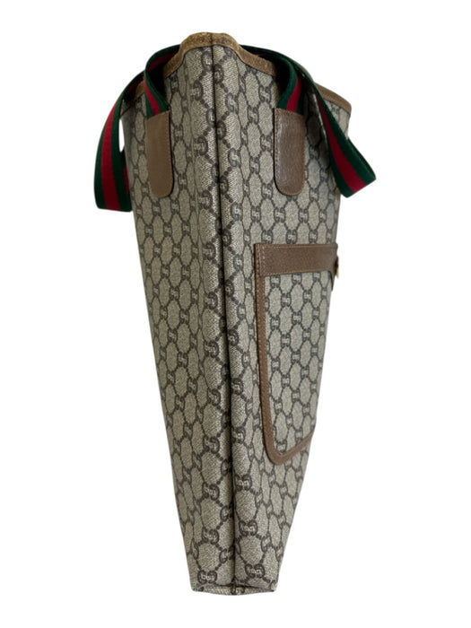 Gucci Beige, Red, Green Coated Canvas Monogram Web Tote Bag Beige, Red, Green / M/L
