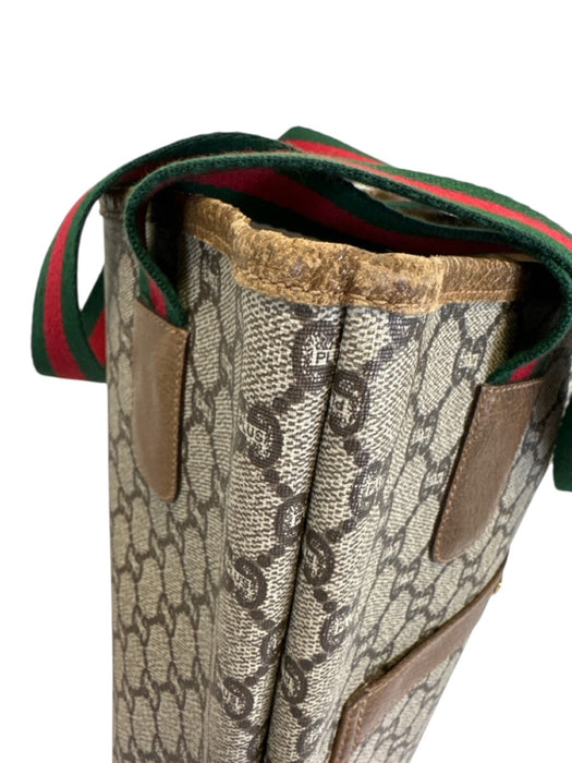Gucci Beige, Red, Green Coated Canvas Monogram Web Tote Bag Beige, Red, Green / M/L
