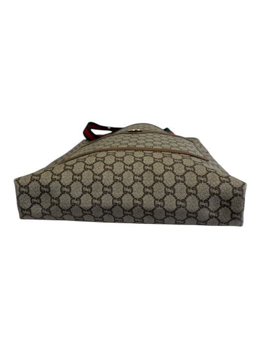 Gucci Beige, Red, Green Coated Canvas Monogram Web Tote Bag Beige, Red, Green / M/L
