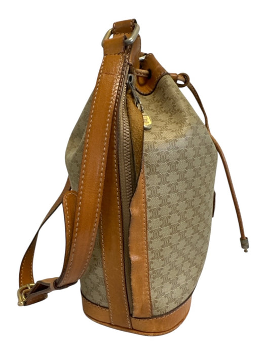 Celine Tan & beige Coated Canvas Leather straps Crossbody Bucket Vintage Bag Tan & beige / Small