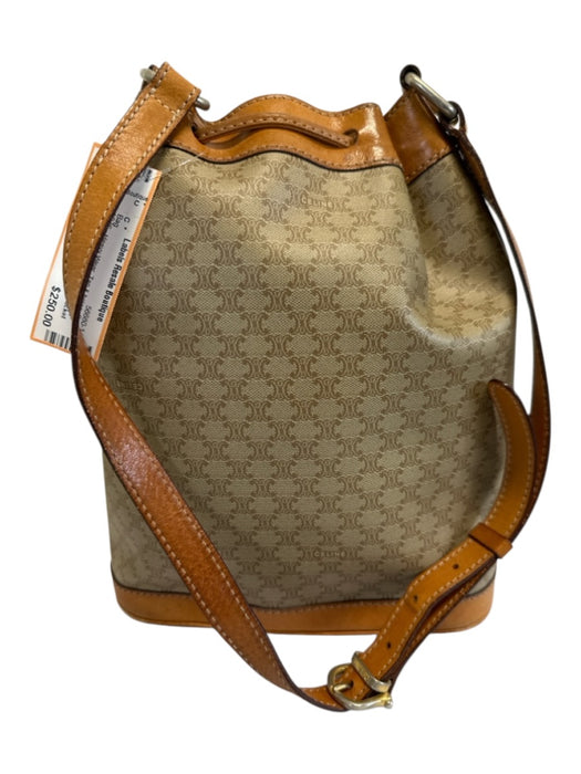 Celine Tan & beige Coated Canvas Leather straps Crossbody Bucket Vintage Bag Tan & beige / Small
