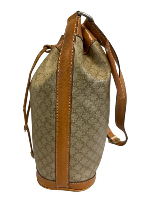 Celine Tan & beige Coated Canvas Leather straps Crossbody Bucket Vintage Bag Tan & beige / Small