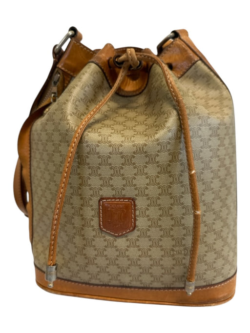 Celine Tan & beige Coated Canvas Leather straps Crossbody Bucket Vintage Bag Tan & beige / Small