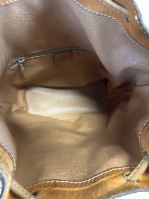 Celine Tan & beige Coated Canvas Leather straps Crossbody Bucket Vintage Bag Tan & beige / Small